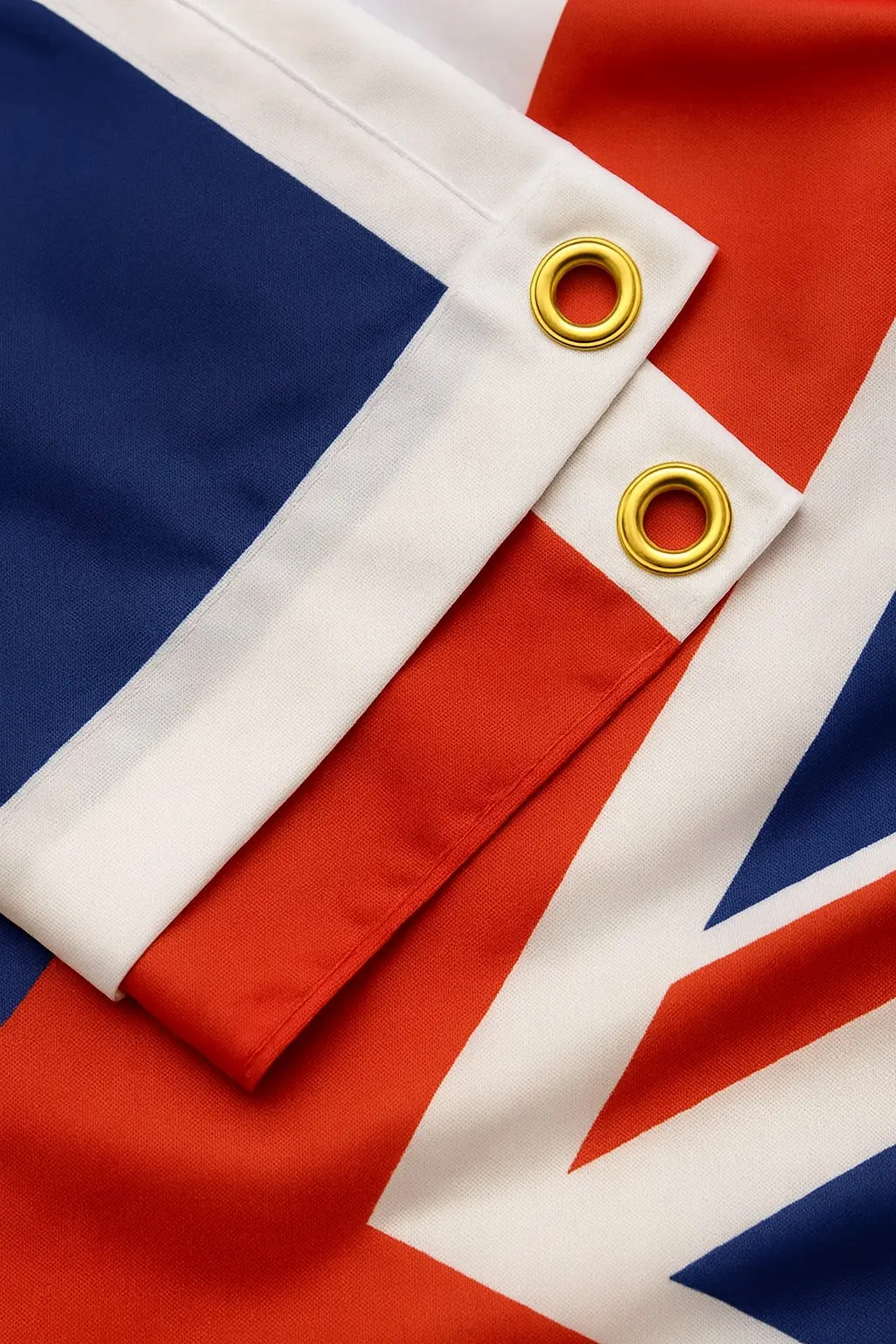 Close-up of Union Jack flag fabric in red, white and blue